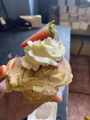 Strawberry cheesecake cruffin, there was jam in the middle.   at Black Rabbit in Edinburgh