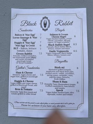 Menu July -23  at Black Rabbit in Edinburgh