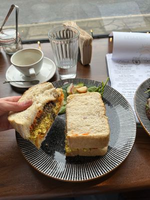 Nae egg and haggis sandwich with Siracha!  at Black Rabbit in Edinburgh