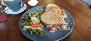 Aubergine, tomato sauce, mozzarella and cashew cheese at Black Rabbit in Edinburgh
