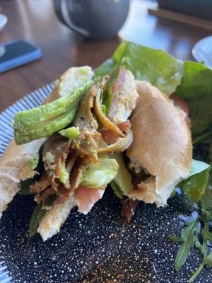 Bagel with bacon and avocado  at Black Rabbit in Edinburgh