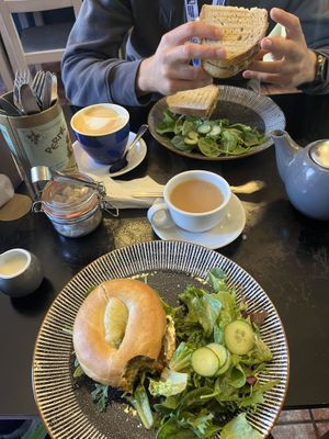 Mock chicken bagel and haggis toastie   at Black Rabbit in Edinburgh
