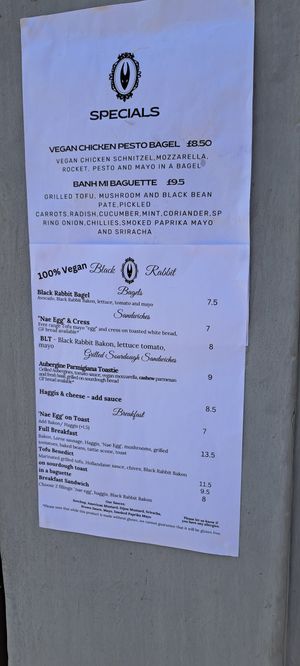 Menu (Aug 2025) at Black Rabbit in Edinburgh