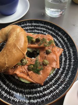Salmon bagel - delicious! Fresh dill  at Black Rabbit in Edinburgh