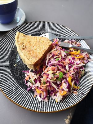 Quiche (bbq jackfruit) with salad at Black Rabbit in Edinburgh