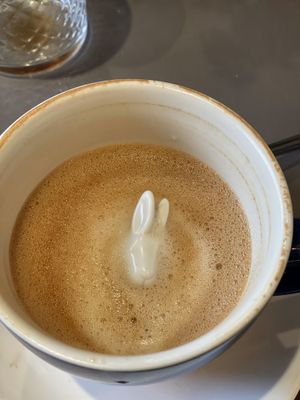 Pea milk latte with a surprise.      at Black Rabbit in Edinburgh