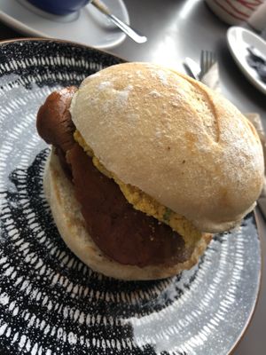 Bacon and egg roll at Black Rabbit in Edinburgh