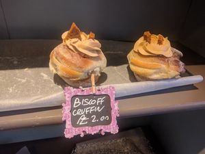 Biscoff cruffin. One of the best desserts Iv'e ever ate. DELICIOUS. at Black Rabbit in Edinburgh