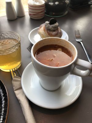 Soup of the day, chickpea and pasta  at Black Rabbit in Edinburgh