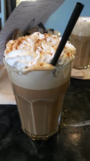 Pumpkin spiced decaf soya latte  at Black Rabbit in Edinburgh