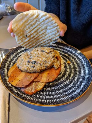 Haggis & 'bacon's roll at Black Rabbit in Edinburgh