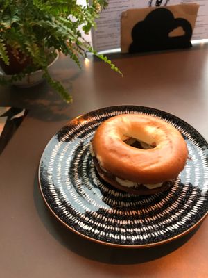 Bagel with banana and chocolate spread at Black Rabbit in Edinburgh