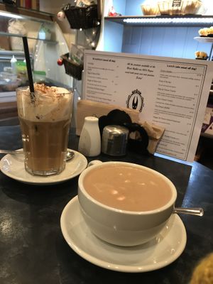 Hot chocolate and a Christmas bunny latte at Black Rabbit in Edinburgh