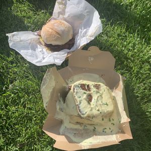 Breakfast roll and tofu Benedict  at Black Rabbit in Edinburgh