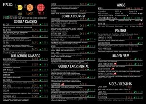 Gorilla Pizza Menu 2023 (inside) at Gorilla Pizza in South Brighton