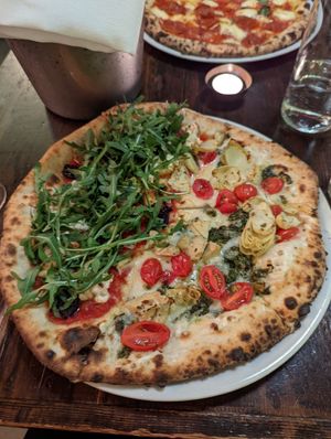 Half and half of the two vegan pizzas. Couldn't decide! at OVN in Bellingham