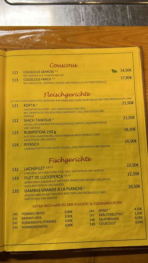 2023 menu with updated prices  at Sarah's Mediterranean Secret in Heringsdorf