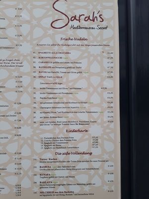 Menue at Sarah's Mediterranean Secret in Heringsdorf
