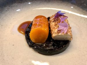 roasted onion - for several days, with a glazed roasted carrot and what I would swear is the best vegan "goat cheese" ... ever at Ronin in Angers