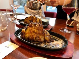 A roasted caramelised cabbage that was drizzled with a rhubarb dressing at Ronin in Angers