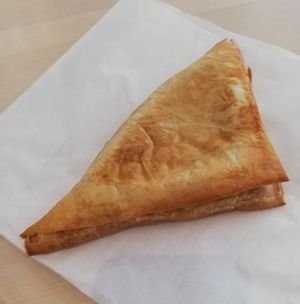 Santorini with olives, tomato and herbs at Greek Artisan Pastries in Edinburgh