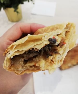 Santorini with olives, tomato and herbs at Greek Artisan Pastries in Edinburgh