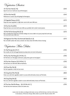 Vegetarian menu, but ask to make dishes vegan. at Thai Cottage in Berkhamsted