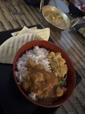 A bit of both - chick pea curry and tofu cashew cream curry  at Dobrá Cajovna in Kutna Hora