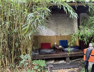 Garden sitting tables  at Dobrá Cajovna in Kutna Hora