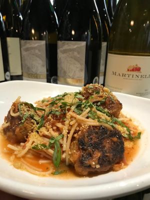 Vegan "Veef Balls" with Gluten Free Pasta & Housemade Vegan Parmesan at Vin'tij in Miramar Beach