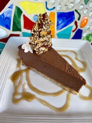 Vegan Chocolate Pie with Quinoa, Sesame Seed, Almond Chia Brittle at Vin'tij in Miramar Beach