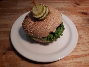 Beyond beef burger - plain at The Pink Bicycle in Victoria