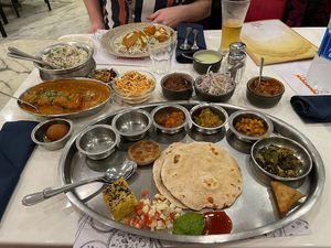 How the thali started, *note the paneer curry is not vegan.  at Samrat Veg Restaurant in Mumbai