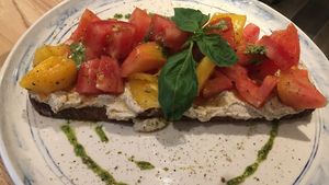 Vegan ricotta & tomato toast at The Fix Specialty Coffee in Madrid