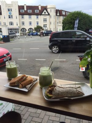 Vegan healthy kebab and smoothie, tomato and mozzarella panini  at Butter Bun in Bude