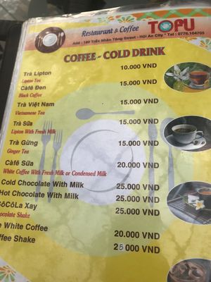 Menu at Tofu Restaurant & Coffee in Hoi An