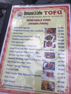 Menu at Tofu Restaurant & Coffee in Hoi An