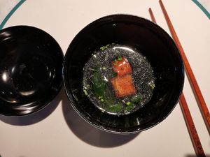 Vegan miso soup at Maggese in San Miniato