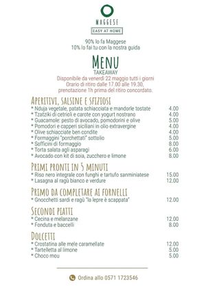 Menu takeaway  at Maggese in San Miniato