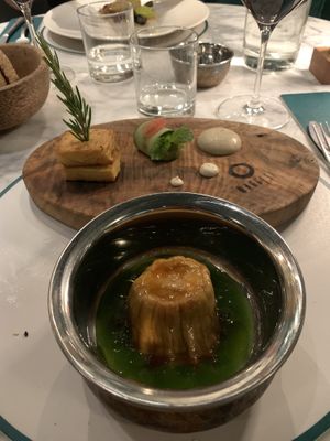 Marinated eggplant and its condiments  at Maggese in San Miniato