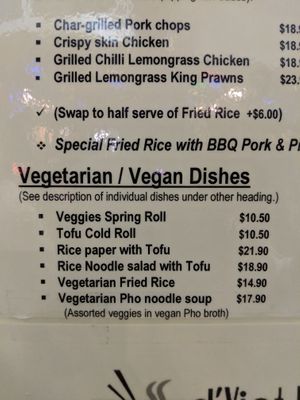Vegan menu at d'Viet House Korean BBQ Grill in Airlie Beach