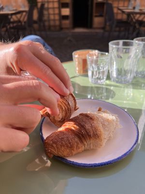 Mr Molinaro tears into il solo cornetto vegano    at Hosteria del Mercato in Rome