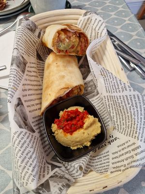 Vegan wrap with jackfruit and hummus at Sweet Nothings in Galway