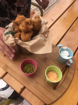 Vegan fried cauliflower  at Pat's Deli Farm in Sarande