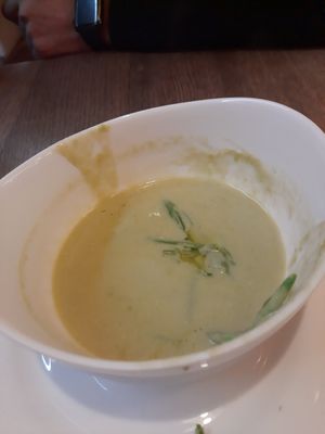 Pea soup with coconut milk at Maitrea in Prague