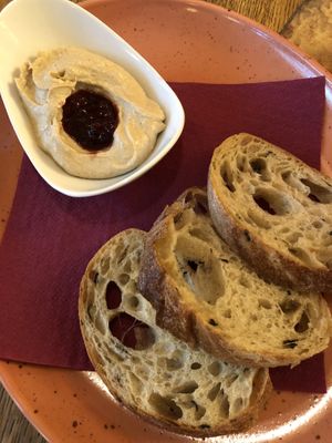 “Tofuie gras” with olive bread   at Maitrea in Prague
