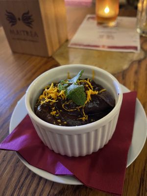 Vegan avocado chocolate mousse   at Maitrea in Prague