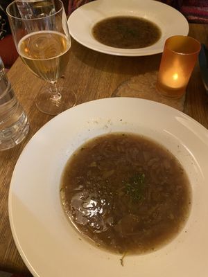 French onion soup  at Maitrea in Prague