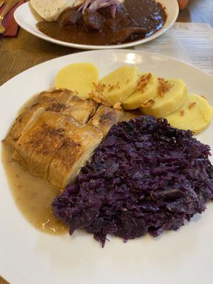 Traditional No duck with potatoes dumpligs  at Maitrea in Prague