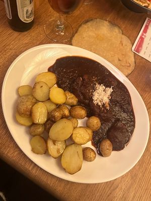 Black beer goulash (vegan option - comes with potatoes instead of dumplings)  at Maitrea in Prague